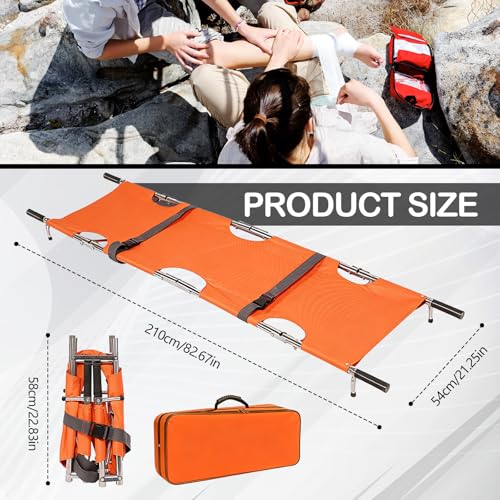 Krankentrage, Klappbare Rettungstuch Professionelle Erste Hilfe Trage Stabile Aluminium Mobile Patiententrage mit Aufbewahrungstasch für Bergrettung und Ferntransport 210x54cm