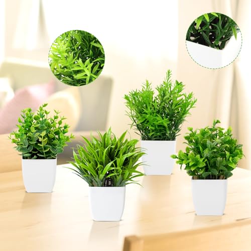 4 stuks kunstplanten, kunstplant in pot, plastic plant, klein, nepplanten, potplant voor tafel, badkamer, kantoor en balkon, decoratie, kunstplanten met pot, decoratieve planten kunstmatig - Afbeelding 5
