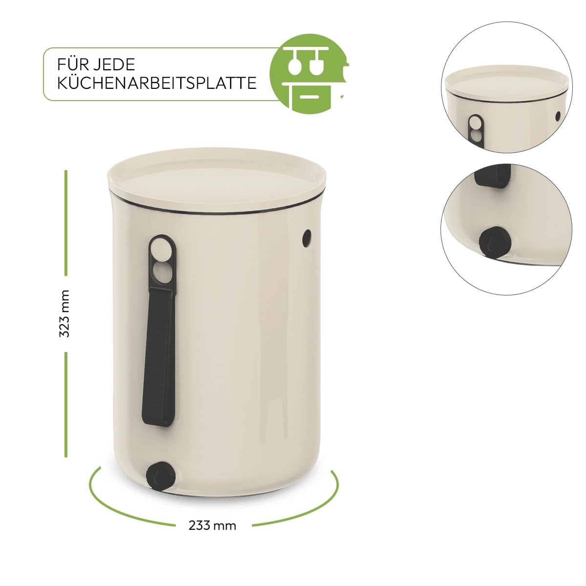 Skaza Bokashi Organko 2 | Biomülleimer Küche 9,6 Liter – Komposteimer für Küchenabfälle – mit 1 Kg EM Fermentieren Aktivator (Cremeweiß)