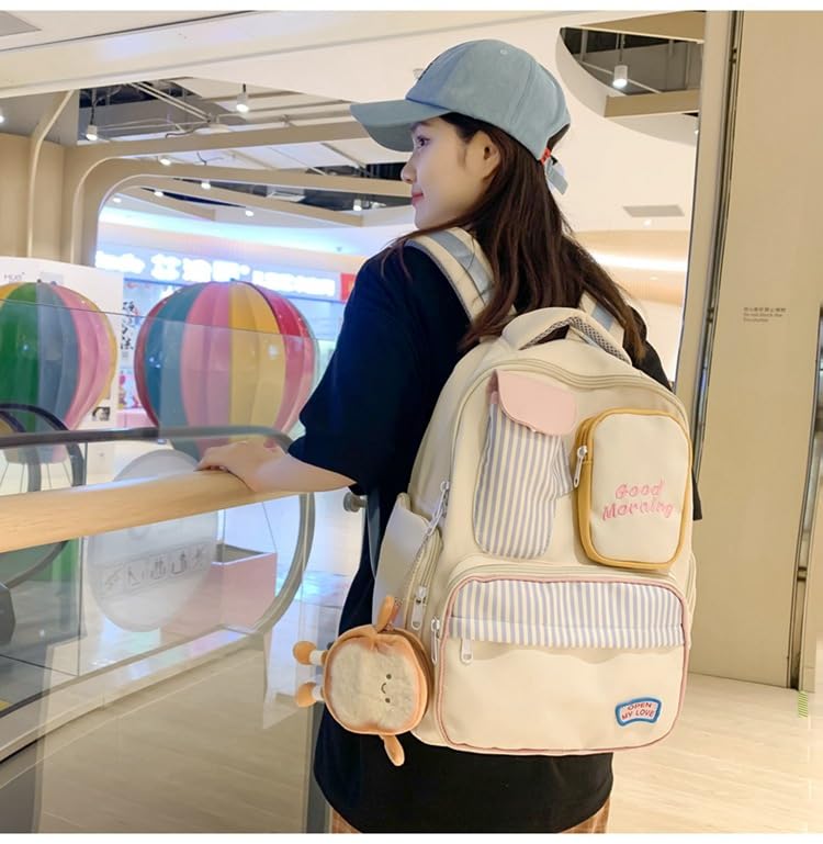 Cute Backpack for Women Men, Kawaii Backpack Shoulder Bag Fashion Durable Harajuku Aesthetic Daily Use Daypack Bookbag (white)2