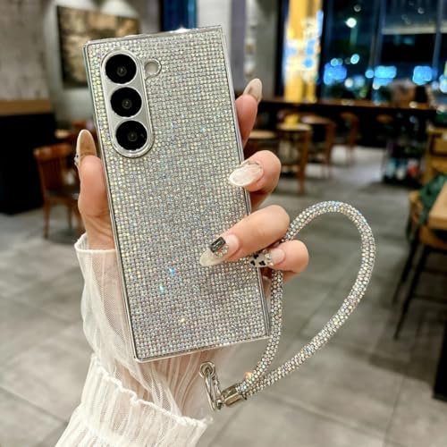 Coque Galaxy Z Fold 7 en diamant étincelant avec bracelet de luxe pour Samsung