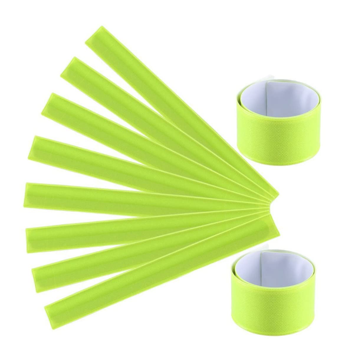 Mipcase 12Pcs Reflective Slap Bands for Night Running Walking Hiking Jogging High Visibility Safety Armbands Fluorescent Green for Enhanced Outdoor Visibility