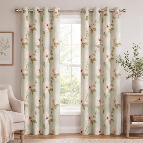 Image of Blackout Printed Window Curtains 5 Feet Long Set of 2 Curtains with Tie Back, Parda Windows, Printed Curtains for Living Room, Bedroom, 80-85% Blackout (5 Feet, Magnolia Mist)