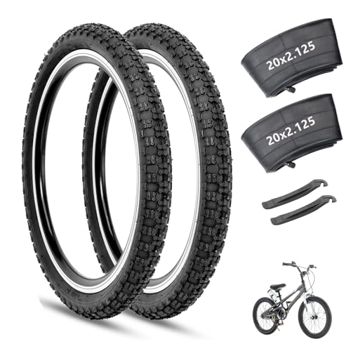 20 inch Bike Tire 20x2.125 Bicycle Tires Kids Bike Tire Folding Replacement Puncture-Resistant Tire for BMX MTB Mountain Bike, 20' Schrader Valve Bike Tubes and Tire Levers 2 PCS (Black)