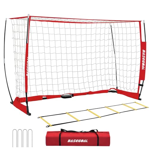 BaseGoal Soccer Goal,Soccer Net,Soccer Goals for Backyard,with Bow Frame,Collapsible Metal Base and Agility Ladder
