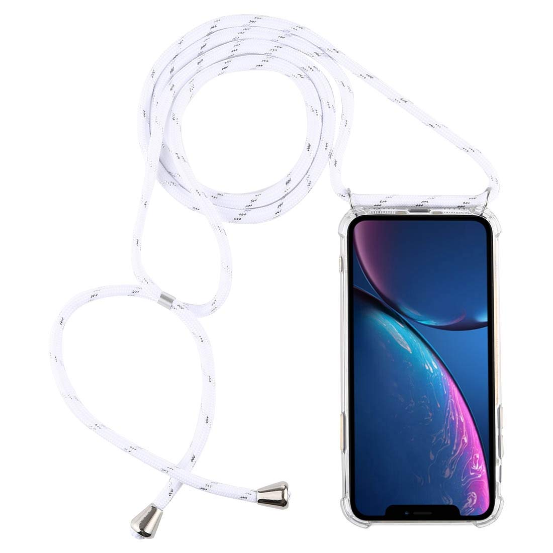 PH-CA-SE Four-Corner Anti-Fall Trasparent TPU Mobile Phone for iPhone 11 Case With Lanyard Fasion Leader (Color : White)