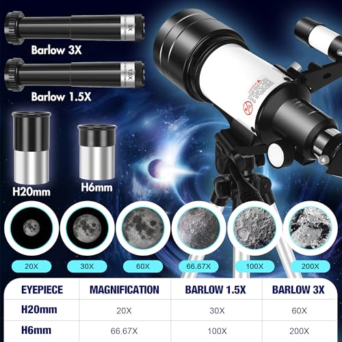 Telescope, Telescope for Adults & Kids, 70mm Aperture 400mm Portable Refractor Telescopes for Astronomy Beginners, Travel Telescopes AZ Mount Fully Multi-Coated Optics with Phone Adapter