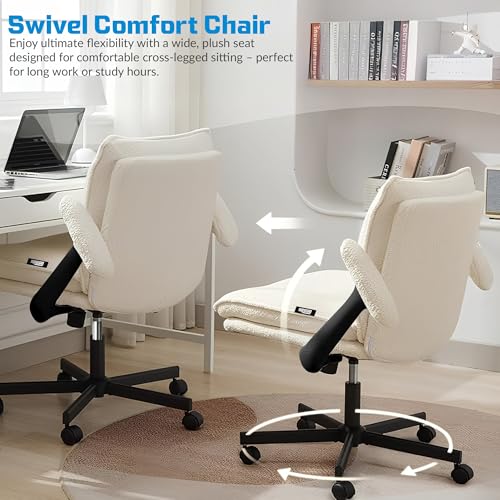 Image of DROGO Zen Pro Criss Cross Legged Office Chair for Work from Home with Flip-Up Armrest & Wide Thick Cushion Seat | Computer Study Chair with Adjustable Height, Recline & Heavy Duty Metal Base (Beige)