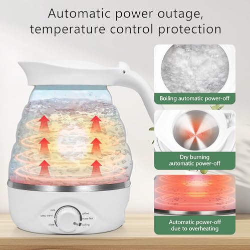 Image of Travel Foldable Electric Kettle, Collapsible Kettle Travel Electric Collapsible Electric Tea Kettle Food Grade Silicone 850W Fast Boiling Water, 110V 700ml (White)