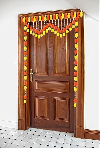 Image of Tia Crafts Artificial Marigold Jasmine Garlands Flower Door toran Door hangings | Garlands for Home Decoration | bandanwar Door Flower toran (Marigold Jasmine Design 3)