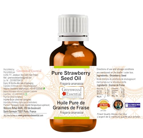 Image of Greenwood Essential Strawberry Seed Oil (Fragaria ananassa) | Infused | Pure | Non-Sticky | Lightweight | For Skin Blends | Natural Plant Extract | For Men & Women | All Skin Types | 5ml