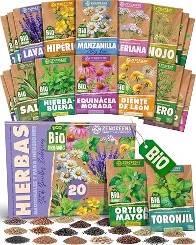 ZenGreens - Conjunto de sementes de ervas medicinais e para infusões eco - 20 variedades para cultivar facilmente no jardim, varanda ou canteiro elevado - sementes de legumes