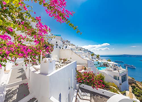 Fondo Fotográfico Tela 8x6ft Azul Santorini Grecia miniatura 4