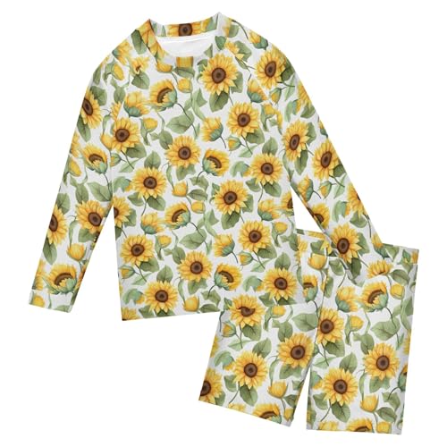 Sunflower Flowers Boys Rash Guard Swimsuits Set for Boys Long Sleeve Swim Shirts Bathing Suits with Trunks B0402464