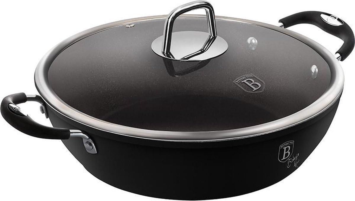 Berlinger Haus Black Professional Pfanne 28 Cm – Flache Form, Edelstahl 18/8, Mit Deckel