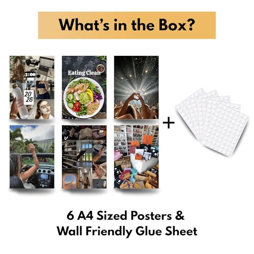 Image of Yellow Town India Glow Up Lifestyle Vision Board Poster Set | 6 A4 Clean Living, Travel & Luxury Goal Posters + Wall Friendly Glue Sheet | Manifestation Wall Decor