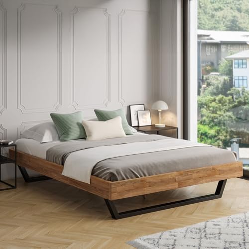 skølm Alver Massivholzbett 160x200 cm – Bettgestell aus Massivholz Eiche geölt – Holzbett mit schwarzen Metallkufen – hochwertiges Bett ohne...