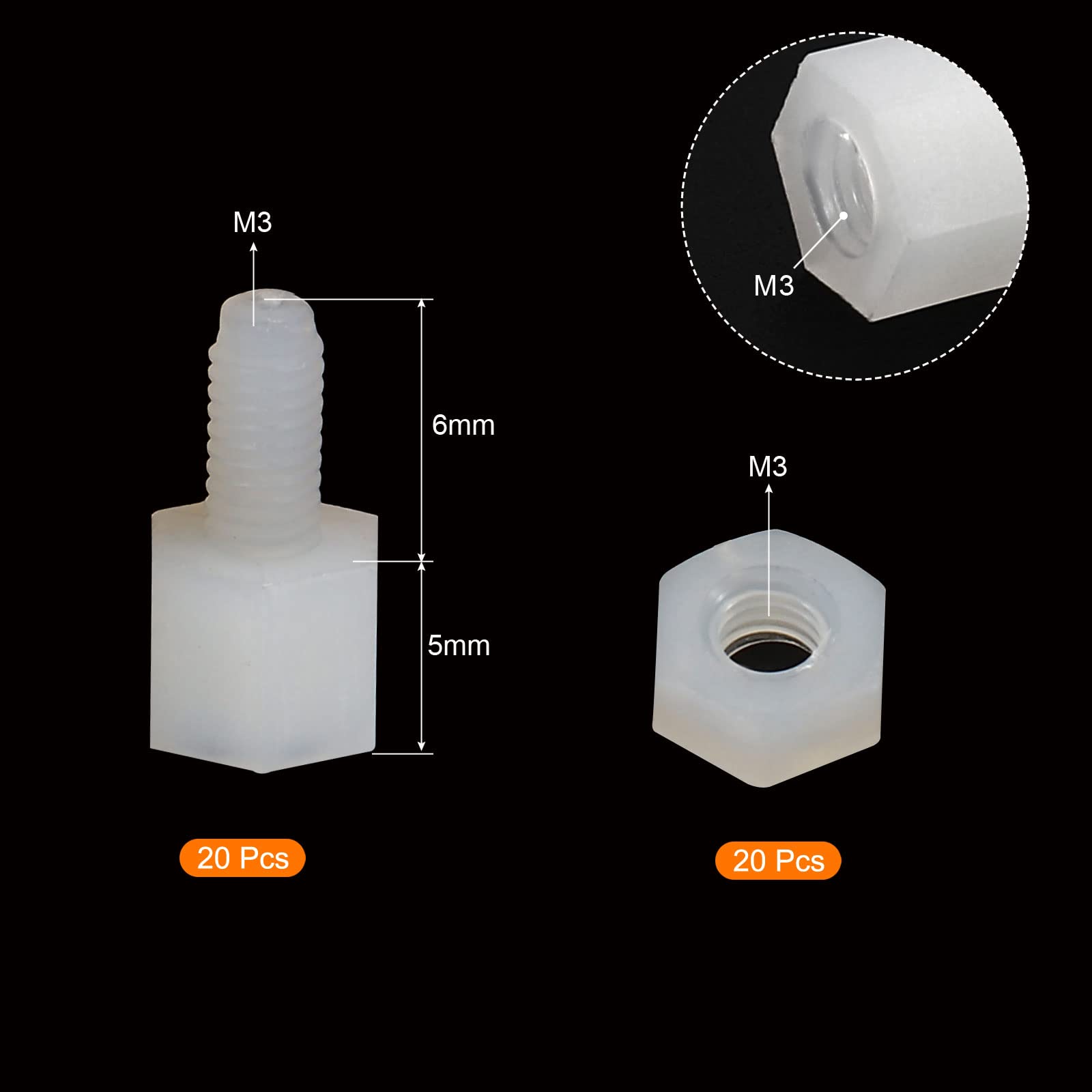 PATIKIL M3 Standoff Screws 40 Pack Nylon Hex PCB Standoffs Nuts for Motherboards Computer Cases, Circuit Boards, Electronics - Image 2