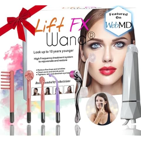 Lift Wand FX Premium High Frequency Wand w/ 5 Attachments Includes 0.3mm Micro-Needle Roller High Frequency Facial Device| Anti-Aging Skin Tightening Facial Wand 20 Watts Cover