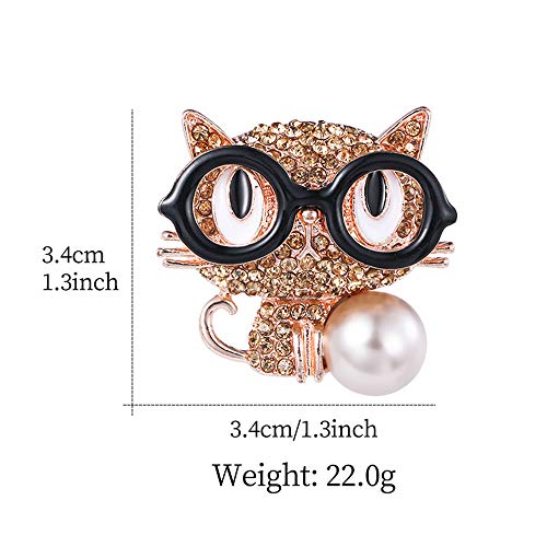 Ethoon Cool Cat Brooch Pin Black Glasses Kitty With Imitation Pearl Lapel Pin Gold #TOP3