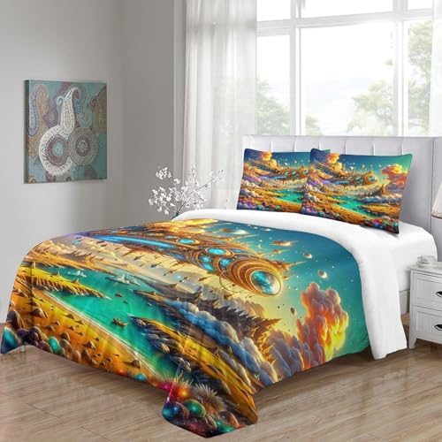 Ensemble de lit microfibre avec fermeture éclair cachée 140x200 imprimé steampunk 3D - 5