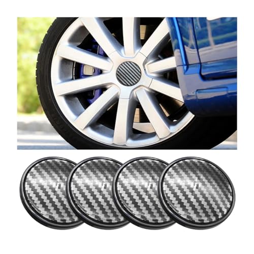 JNNJ 4 Stück Fahrzeug Kohlefaser Textur Rad Nabenkappen, Nabendeckel Felgendeckel, Autozubehör 60 MM Radkappe Geeignet, für Fahrzeuge, Wohnmobile, Lastkraftwagen