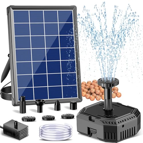 Antfraer 4W Solar Fountain Pump with Pond Filter Solar Pond Filter Kit with 5 Nozzles & PVC Tubing Solar Water Fountain for Outdoor Bird Bath Small Ponds Water Circulation & Oxygenation