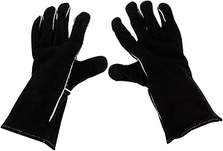 MERRYHAPY 1 par de luvas anti-queimadura luva de forno para churrasco ao ar livre alimentos à prova de churrasqueira luvas de cozinha luvas de churrasco luvas pretas para panelas luvas de cozinha luvas de churrasco luvas de algodão de couro bovino preto