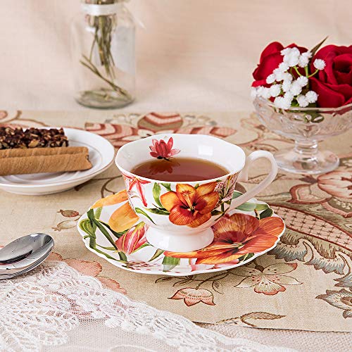 PULCHRITUDIE Eileen's Reserve Teacup and Saucer Set Fine China Tea Party Gift, Set of Four… - Thumbnail 5
