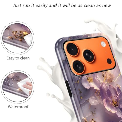 Coque iPhone 17 Pro Max en marbre violet rétro avec lignes dorées élégantes et double protection