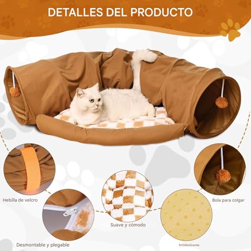 Túnel de juego para gatos lavable con cama de invierno acolchada 4