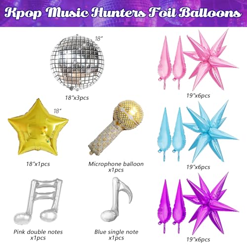 Image of JOGAMS 177Pcs Colorful K-Pop Music Hunters Balloon Arch Garland Kit with Disco Ball Microphone Music Note Star Foils Balloons for Kpop Music Disco Theme Birthday Concert Prom Party Decor