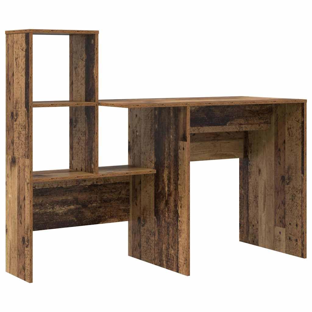 Escritorio de madera recuperada de 131,5 x 50 x 106,5 cm, material de madera, oficina, PC, trabajo, con cajón, estantería, espacio de almacenamiento, ergonómico, oficina en casa, ordenador