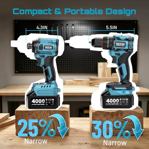Image of SEESII 21V Max Cordless Drill and Impact Driver, Power Tool Combo Kit Included 3 /8'' Drill & 1 /4'' Impact Driver, 2x 4000mAh Battery, Fast Charger, 20 pcs Driver Bit Set & Bag