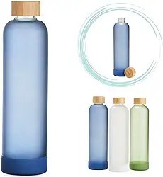 Garrafa de Vidro 1000 ml com tampa de bambu,Garrafa de Água, Chá,Suco,Armazenar,Design Inovador,Home Office,litro,borossilicato, base anti-impacto,resistente