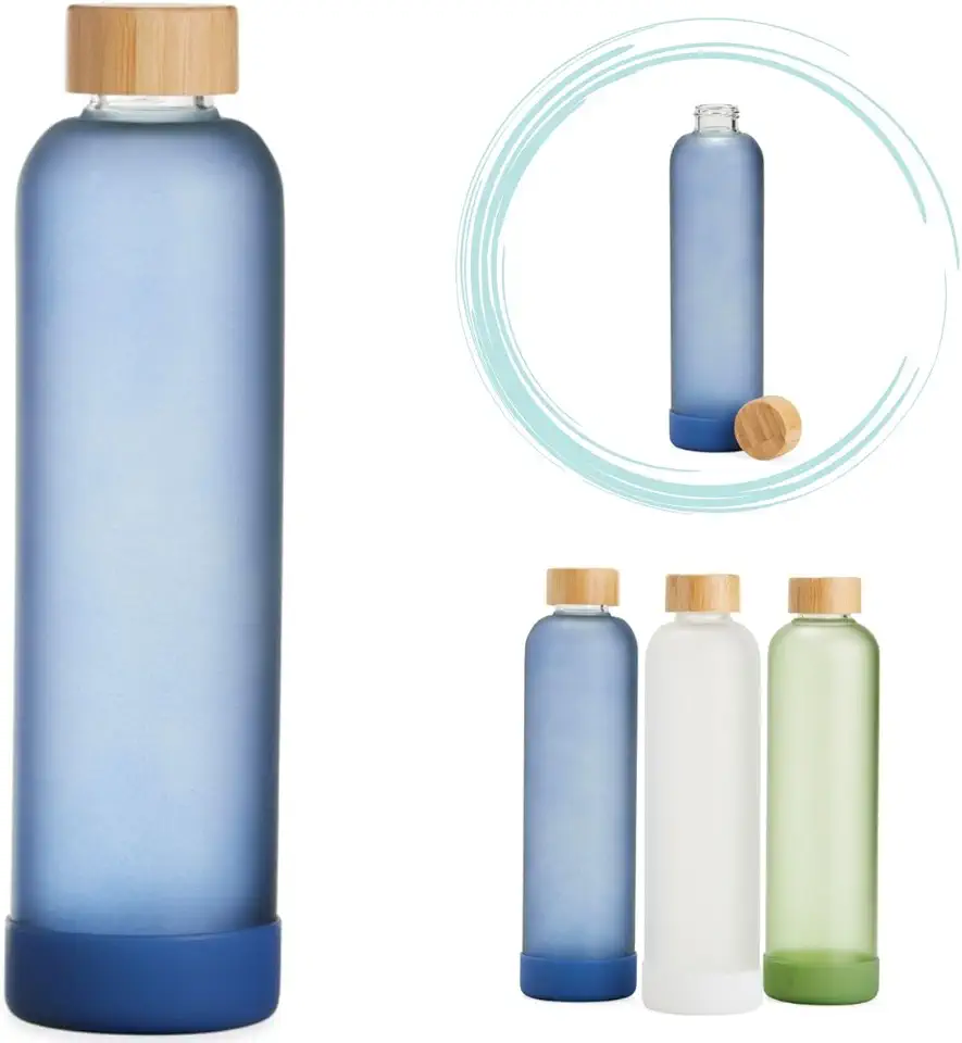 Garrafa de Vidro 1000 ml com tampa de bambu,Garrafa de Água, Chá,Suco,Armazenar,Design Inovador,Home Office,litro,borossilicato, base anti-impacto,resistente