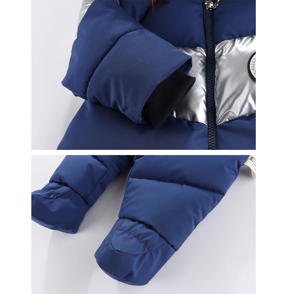 BRONG Inverno Bambino Tuta da Neve con Cappuccio Tuta Bambine Pile Pagliaccetto Scarpette Abbigliamento Neonato Cerniera Cappotto Completi con Guanti