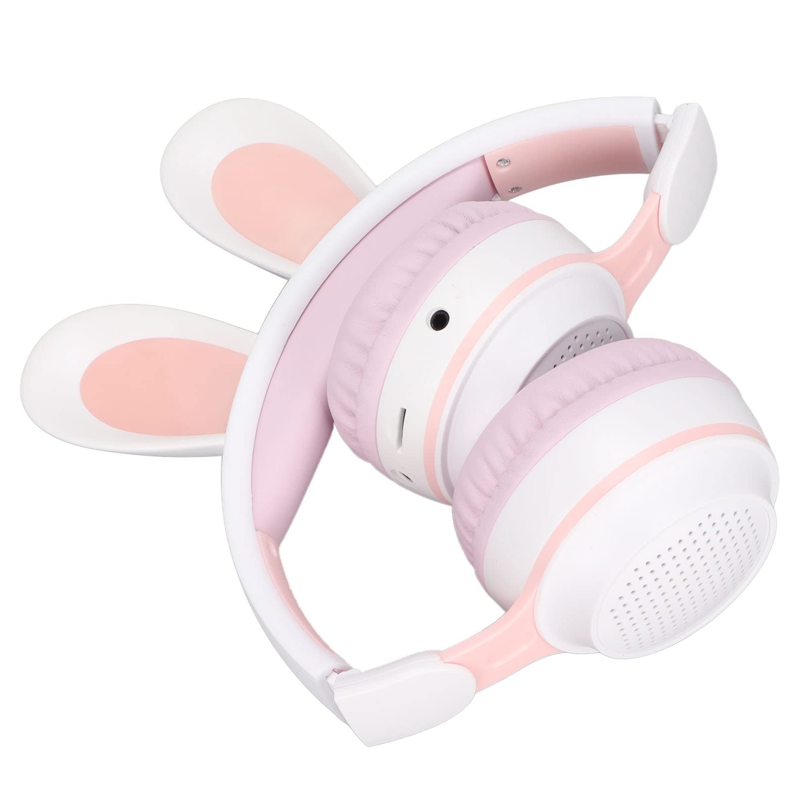 Yunseity Auriculares para Niños, Auriculares Bluetooth 5.0 con Oreja de Conejo, Auriculares Inalámbricos Plegables con Luz LED sobre la Oreja, Soporte TF/AUX, Regalos para Niños, Niños(Polvo Blanco)