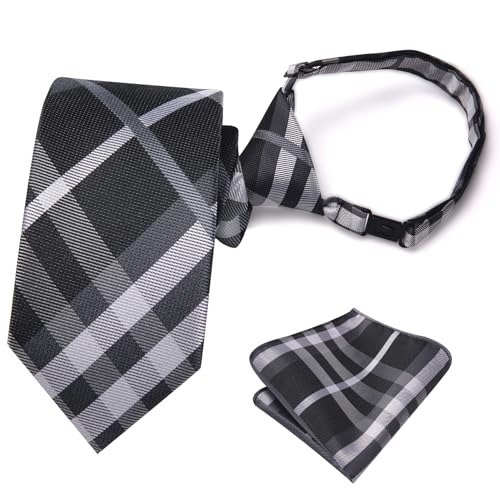 Image of Hi-Tie Boys Tie Pre-Tied Pocket Square Set Adjustable Kids Neckties Age 7-11 Years School UniForm Graduation