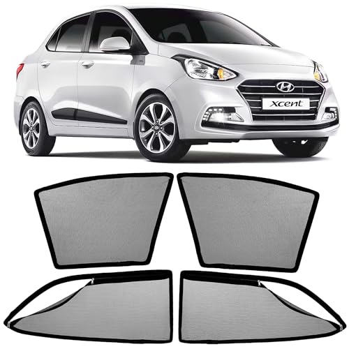 Image of AutoStory Magnetic Car Sunshade for Hyundai Xcent | Front Half Cut for Mirror Visibility + Rear Full Coverage with Zipper | Heavy Heat & UV Protection | Privacy Side Window Curtains Shades