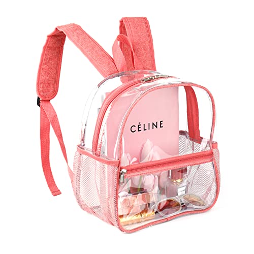 Image of Fomaris Clear Backpack Stadium Approved 12x6x12 - Clear Bag with Reinforced Straps, Durable PVC for Stadium Events, Sports, Festivals, Concerts, Games, Women & Girls - Pink