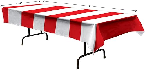 Miniatura 2 de Beistle Manteles de mesa de rayas rojas y blancas, 54 x 108 pulgadas, 3 piezas, mantel de plástico, decoraciones de fiesta temática de carnaval,