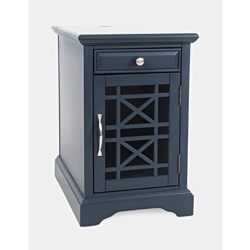 Blue Acacia End Table with USB Charging Station for Convenient Living Room Use