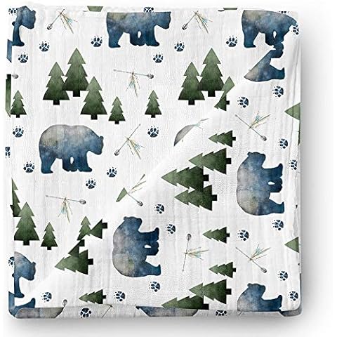 Aenne Baby Muslin Swaddle Blanket Tribal Bear Woodland Gender Neutral Large 47 x 47 inch, 1 Pack, Baby Shower Gifts Girl Boy Nursing Cover, Wrap Cover