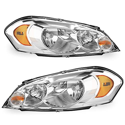 OEDRO Headlight Assembly Compatible with 2006-2013 Chevy Impala & 14-16 Chevrolet Impala Limited & 2006 2007 Monte Carlo Headlights Chrome Housing Headlamps - Driver & Passenger Side