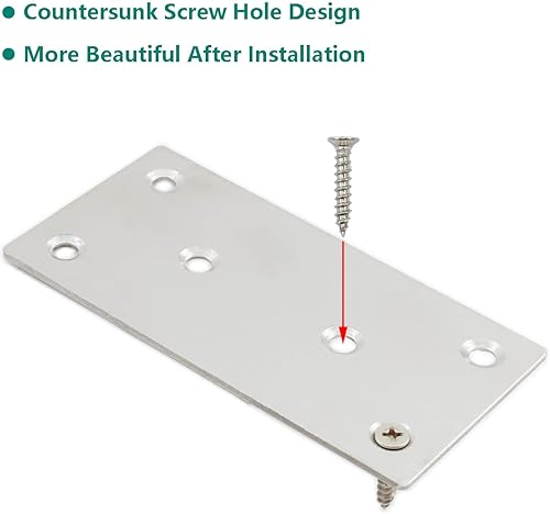 Miniatura 5 de 4 placas reparadoras resistentes, soporte plano de acero inoxidable, soporte recto, placas de fijación, conector de unión para muebles de madera,