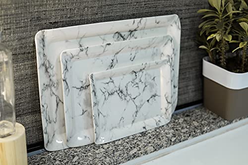 HIRVALL Melamine Serving Tray Rectangle Tray for Eating Large Serving Platter for Indoor Dining and Outdoor Party,Ottoman,Coffee Table (Small/Medium/Large) – Set of 3