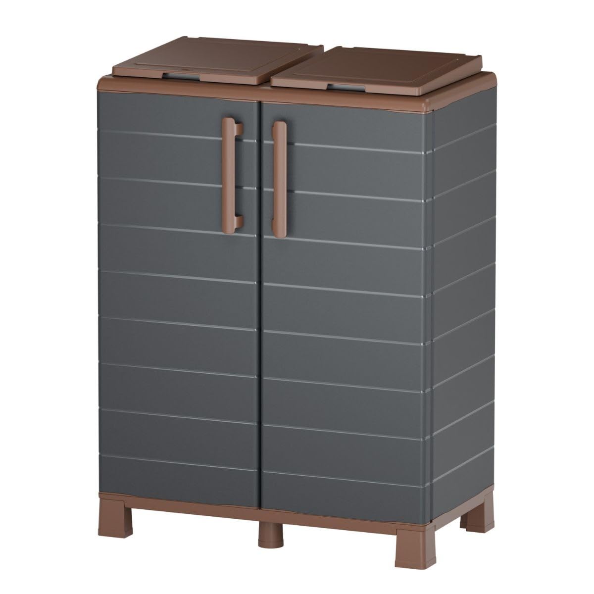 Art Plast - Abri Poubelles 2 Sacs Gris & Marron - Armoire Cache Poubelle de Tri Sélectif 68 x 37 x 90 cm Terrasse, Restaurant