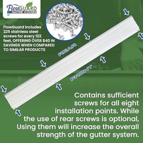 Image of FlowGuard Gutter Guard, USA Made Professional DIY 5 Inch 50-Year Gutter Cover Leaf Protection System - White - Aluminum - 102 Feet - by FlexxPoint