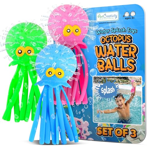 Premium Floating Mat ArtCreativity Octopus Water Balls (Pack of 3), Pool Toys for Toddlers 1-3, Sensory Stress Relief Toy...